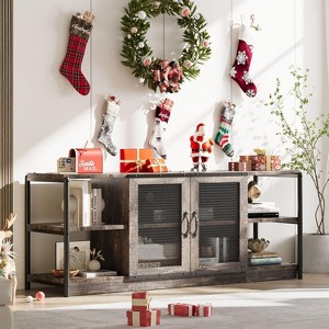 Country-Style TV Stand for 55/65/75 Inch TV, Entertainment Center with Open Storage Shelves and Storage Cabinet, Industrial TV Console Cabinet - 1 of 4