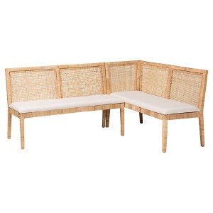 bali & pari 2pc Kalimantan Rattan Banquette Set Light Honey/White: Polyester Upholstery, Plywood Frame - 1 of 4