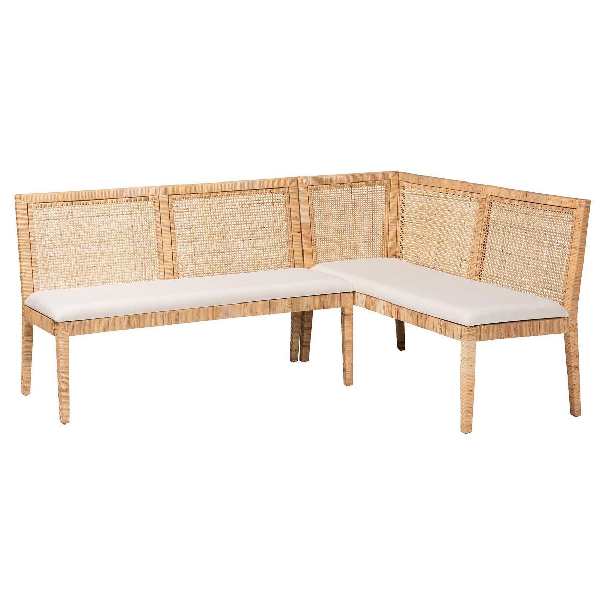 bali & pari 2pc Kalimantan Rattan Banquette Set Light Honey/White: Polyester Upholstery, Plywood Frame