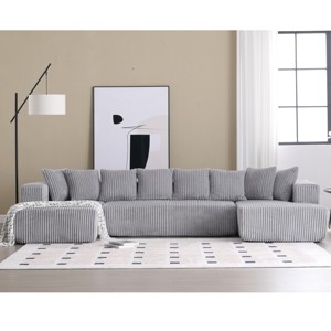 131'' Modular Sectional Couch, U-Shaped Sofa, Chaise Lounge, Striped Fabric, Upholstered 4 Seater Couch, Free Combination Sofa-Cuddlewood - 1 of 4