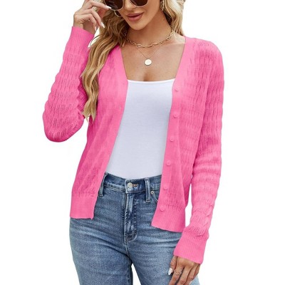 Womens Light Weight Cardigan Long Sleeve Front Button Down Semi sheer Cardigan Open Front Sweater Cardigan light Rose S Target