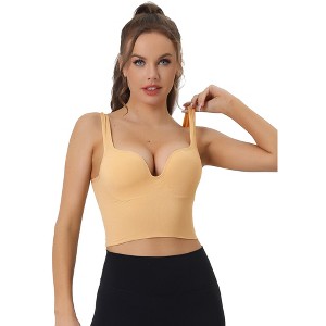 Allegra K Women's Wireless Medium Support Push-Up Fixed Straps Workout Yoga Sleep Sports Bra - 1 of 4