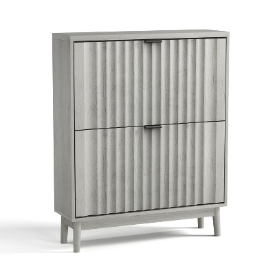 TiramisuBest 2 Flip Drawers Sturdy Wood Freestanding Narrow Slim White Shoe Storage Cabinet,Hidden Organizer for Entrance, Living Room, Hallway