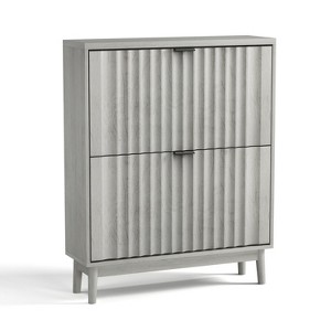 TiramisuBest 2 Flip Drawers Sturdy Wood Freestanding Narrow Slim White Shoe Storage Cabinet,Hidden Organizer for Entrance, Living Room, Hallway - 1 of 4