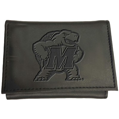 Evergreen NCAA Maryland Terrapins Black Leather Trifold Wallet Officially Licensed with Gift Box