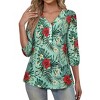Nlife Women's Casual V Neck Floral Print 3/4 Length Sleeve Blouses Tropical Hawaiian Shirt Tops - 2 of 4