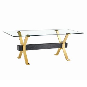 NicBex 71 Inch Rectangle Dining Table with Tempered Glass Tabletop and MDF Crossbars for 6 to 8,Living Meeting Room,Gold/Silver - 1 of 4