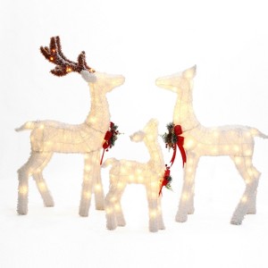 LuxenHome 3-Piece Frosted Reindeer Set with Lights Outdoor Holiday Decoration White - 1 of 4