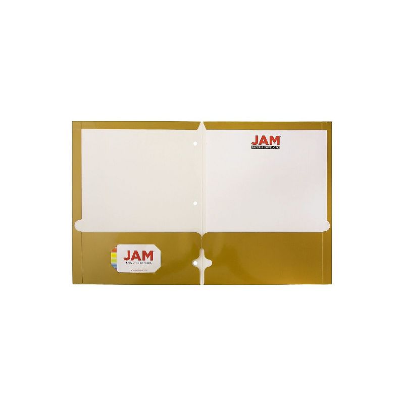 JAM Paper Laminated Glossy 3 Hole Punch Two-Pocket School Folders Gold 385GHPGOC, 2 of 7