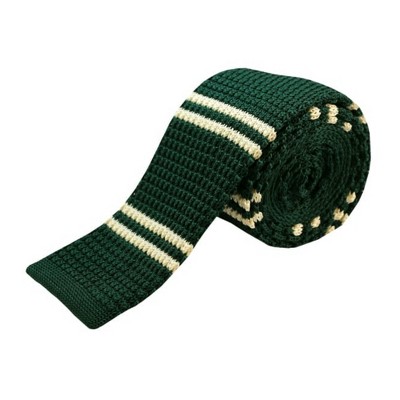 TheDapperTie Men's Green And Cream Stripe Knit 2.5 Inch Wide And 58 Inch Long Necktie