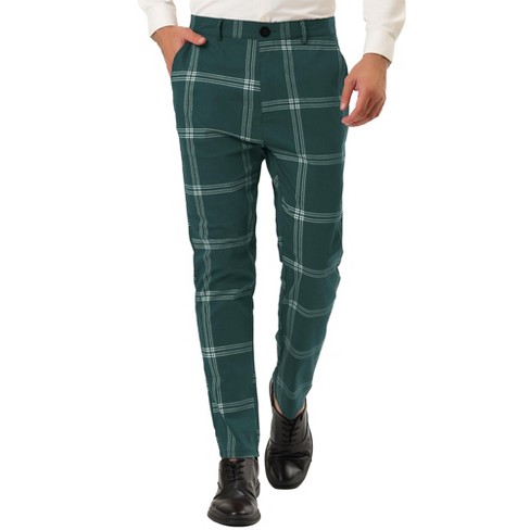 Mens Checker Slim Fit Plaid Checkered Pants Stretch Casual Work Pants  Trousers