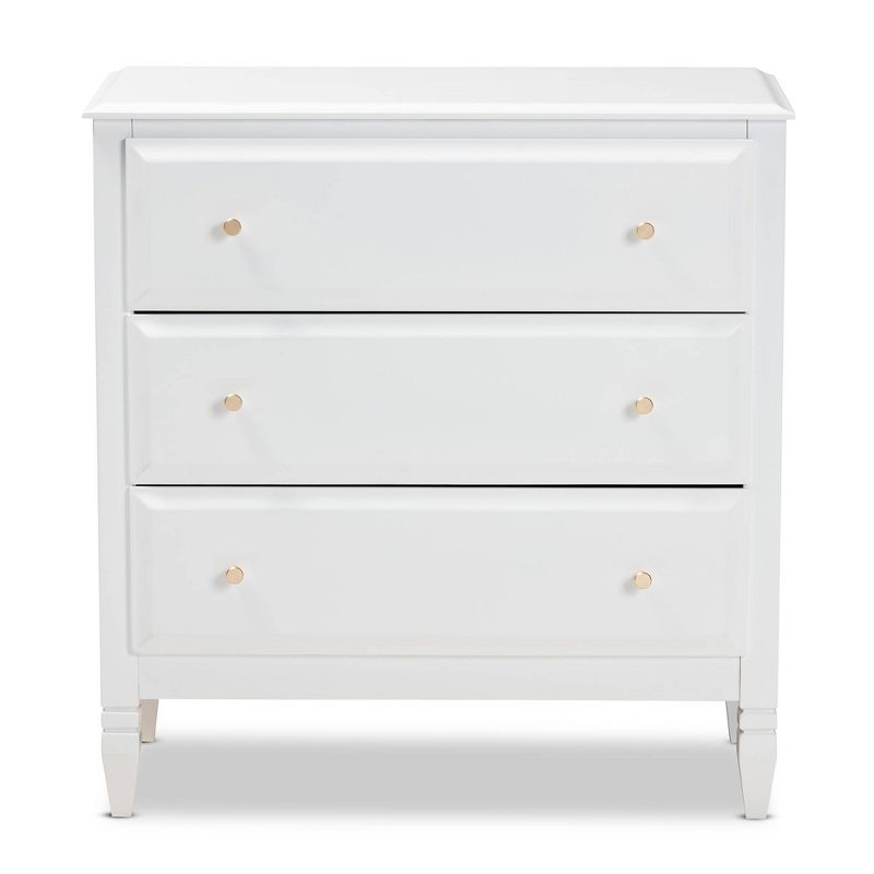 3 Drawer Naomi Wood Bedroom Chest White/Gold - Baxton Studio, 4 of 11