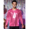 INSPIRE CHIC Men's Round Neck Long Sleeves Shining Disco Metallic T-Shirt - 3 of 4