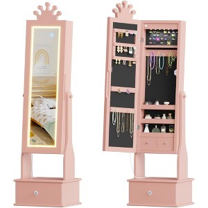Kids Full-Length Mirror Jewelry Cabinet & Vanity w/ Storage Drawers & Organizer, Freestanding 46in Armoire for Birthday/Christmas Gifts - 1 of 4