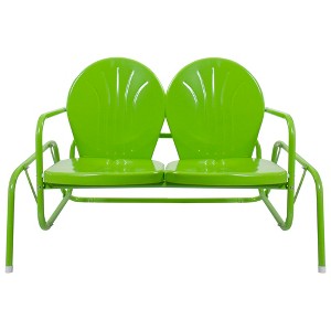 Northlight 48.25" Outdoor Retro Metal Tulip Double Glider Patio Chair, Lime Green - 1 of 4