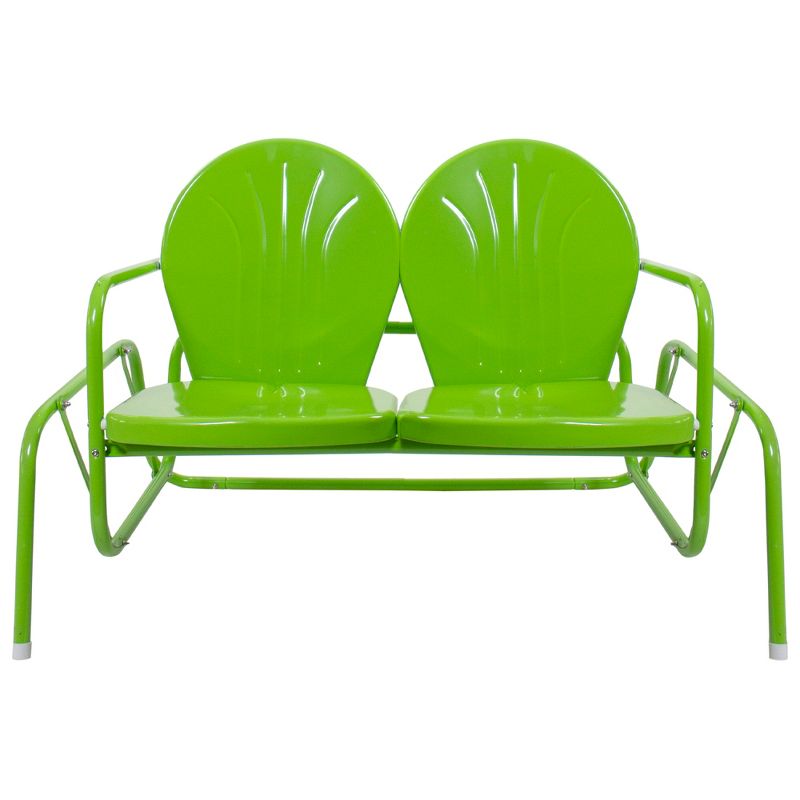Northlight 48.25" Outdoor Retro Metal Tulip Double Glider Patio Chair, Lime Green, 1 of 6