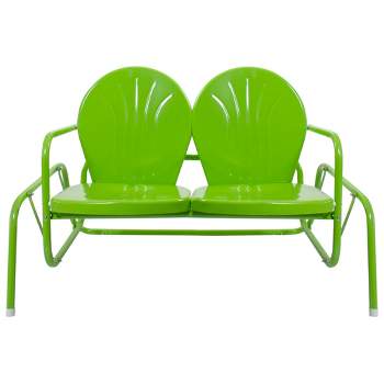 Northlight 48.25" Outdoor Retro Metal Tulip Double Glider Patio Chair, Lime Green
