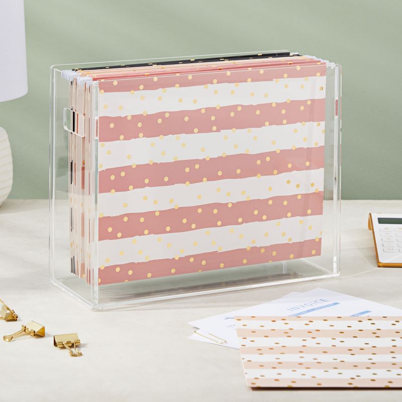 Paper Junkie 12 Pack Striped Decorative Hanging File Folders with 1/5 Tab, Gold Foil Dots, 3 Colors, 11.75 x 9 In, 2 of 9