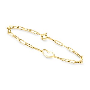 Ross-Simons Italian 10kt Yellow Gold Paper Clip Link Heart Station Bracelet - 1 of 3