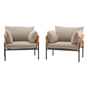 Christopher Knight Home Alma 36" Outdoor Rattan Weave Iron Club Chair with Plush Cushions (Set of 2) - 1 of 4