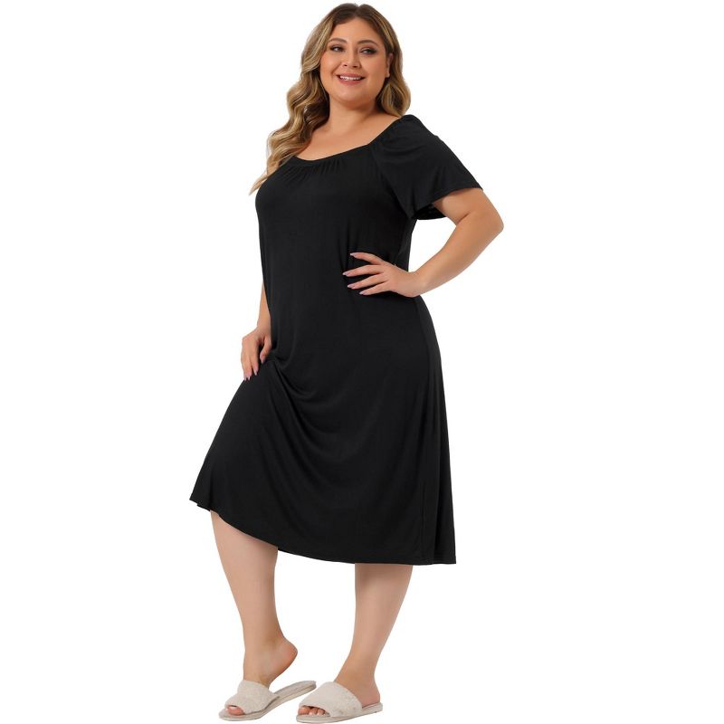 Agnes Orinda Women's Plus Size Knit Square Neck Short Sleeve Nightgowns, 3 of 6