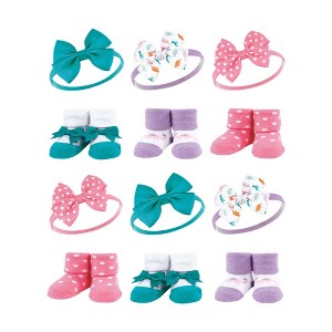 Hudson Baby Infant Girl 12Pc Headband and Socks Giftset, Dinosaurs, One Size - 1 of 2