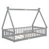 CAVINAS Twin Size Floor Bed Tent-Shaped Sleek Pine Bed Frame with Guardrail and Opening for Bedroom - 4 of 4