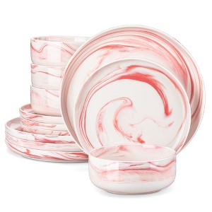 vancasso 12-piece pink marble ceramic tableware set with curved edges serves 4 people Including 6 Plates/Dessert Plates/Bowls Serving 4 People - 1 of 4