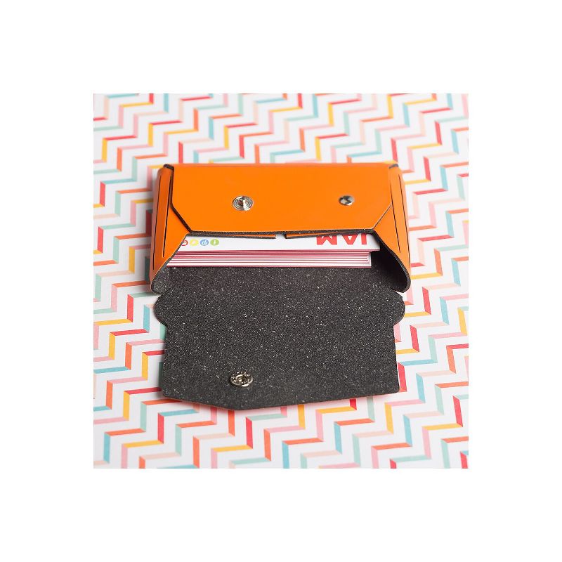 JAM Paper Italian Leather Business Card Holder Case with Angular Flap Orange Sold Individually, 5 of 6