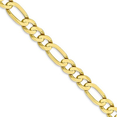 Black Bow Jewelry Men's 6.75mm, 10k Yellow Gold, Concave Figaro Chain Necklace