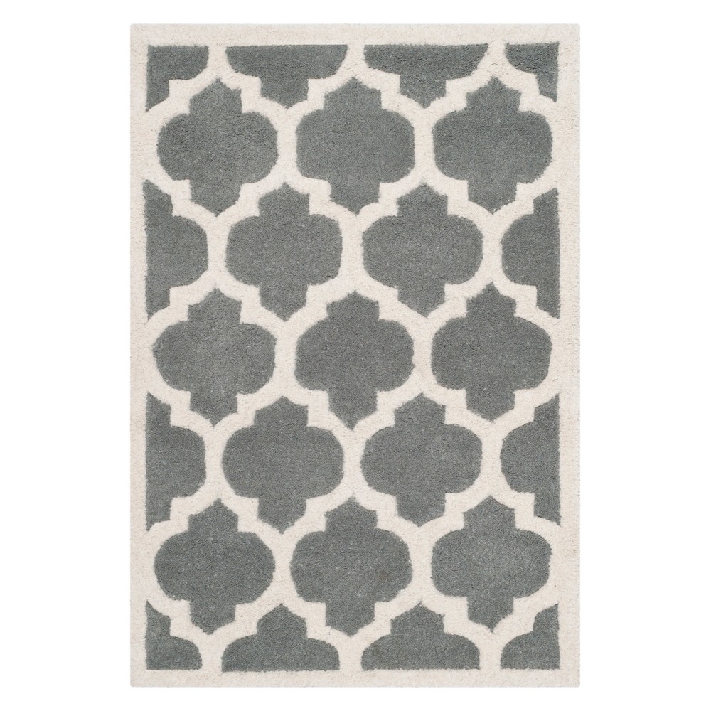  Olga Quatrefoil Design Tufted Accent Rug Dark Gray/Ivory