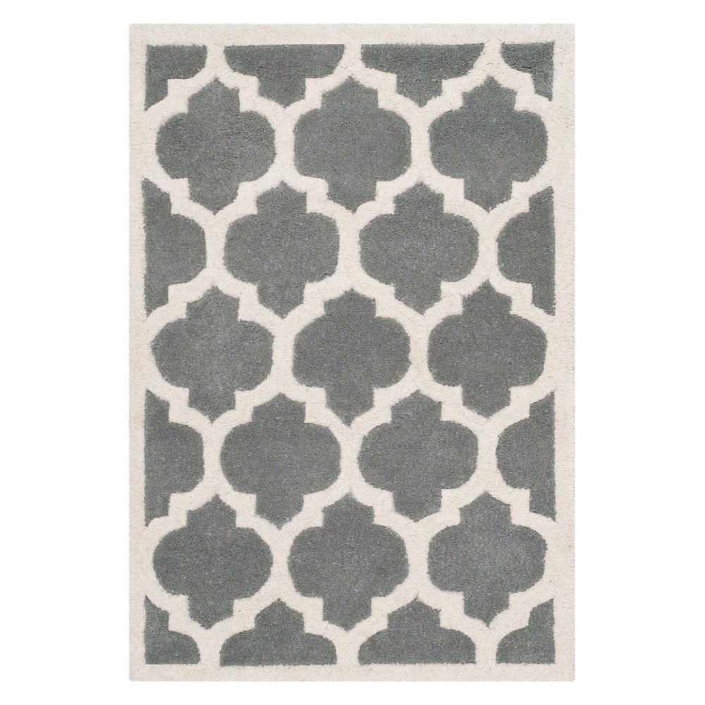 2'x3' Olga Quatrefoil Design Tufted Accent Rug Dark Gray/Ivory - Safavieh