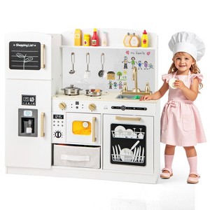 Infans Kids Pretend Play Kitchen Set Wooden Kitchen Playset w/ Fabric Drawer White - 1 of 4