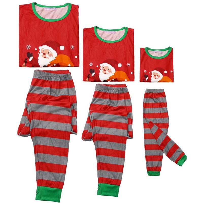 cheibear Christmas Matching Long Sleeve Striped Pants Snowman Tee Family Pajama Set, 3 of 5
