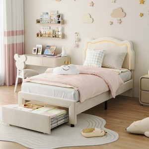 Twin Upholstered Bed Frame with Adjustable Headboard & Smart LED - 1 of 4