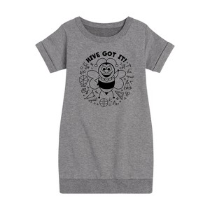 - Instant Message - Math Problem Bee Graphic Short Sleeve Fleece Dress - 1 of 4