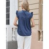 INSPIRE CHIC Women's Denim Cute Ruffled Cap Sleeve Collared V Neck Summer Casual Jean Blouses - 3 of 4