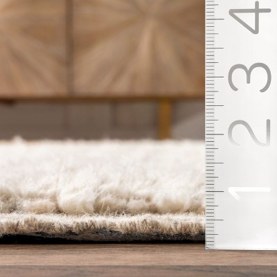 Crissy Crosshatch Shag Wool and Cotton Beige Area Rug