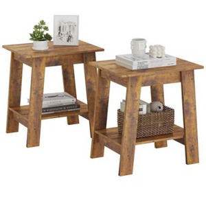 Set of 2 End Tables with 2-Tier Storage Shelf, Narrow Side Tables and Nightstands for Living Room, Bedroom, Entryway, or Small Spaces - 1 of 4