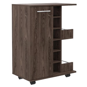 Depot E-Shop Bar Cart, Four Casters, Single Door Cabinet, Two External Shelves - 1 of 4