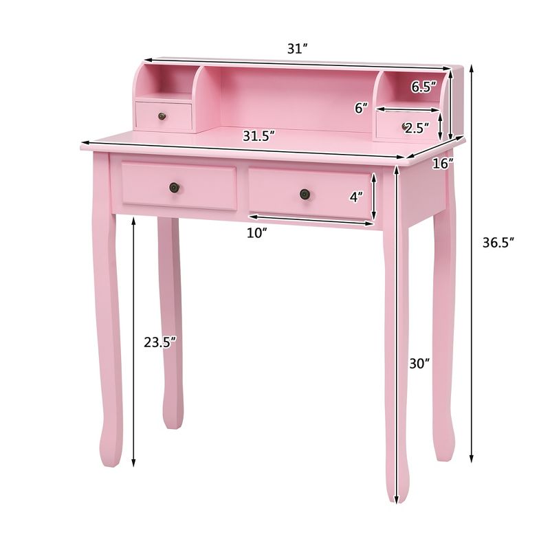 Costway Writing Desk Mission White Home Office Computer Desk 4 Drawer White\Black\Pink, 3 of 11