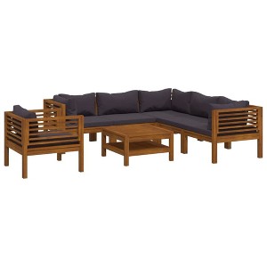 vidaXL Patio Dining Set Outdoor Dining Set Chair with Cushions for Garden - Dark Gray 3x Corner 2x Middle Armchair Table - 1 of 4