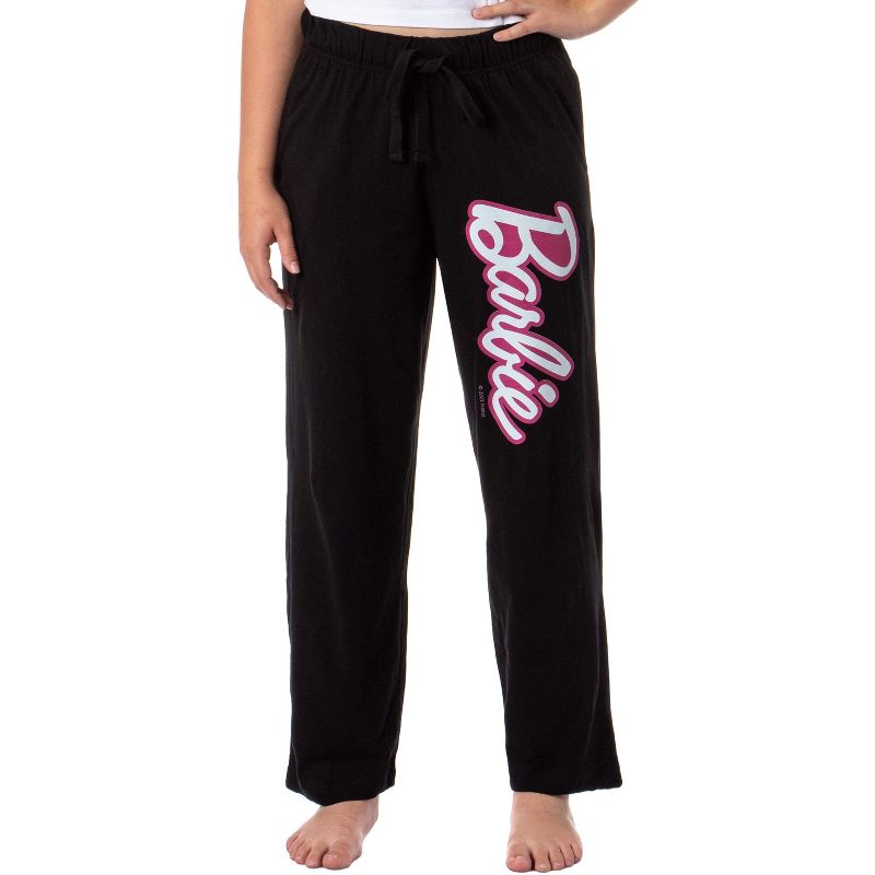 Mattel Womens' Classic Barbie Logo Icon Print Sleep Pajama Pants Black, 1 of 5