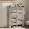 Narrow Shoe Cabinet for Entryway, Slim Shoe Cabinet with 2 Flip Drawers, Farmhouse Thin Shoe Organizer Cabinet with Hooks - 3 of 4