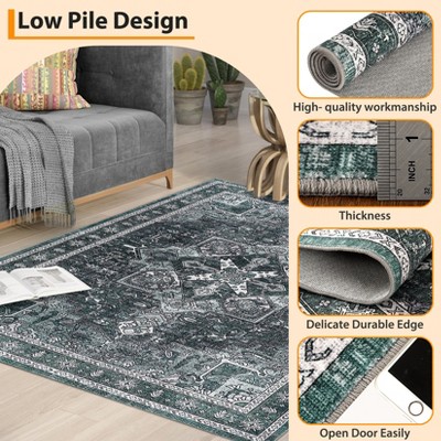 Living Room Machine Washable Non Slip Low Pile Lightweight Chenille Print Rug Vintage Retro Rugs for Bedroom Dining Room Home Office