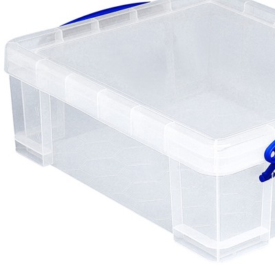 Clear 8.1 Liter Stackable Plastic Storage Bins with Blue Handles