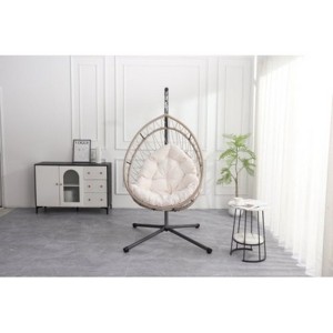 Maggift Patio Accent Outdoor Outdoor Egg-shaped Hanging Chair with Stand Patio Egg-shaped Swing Chair Indoor Rocking Chair, Beige, 42.5"*32.5"*77.95" - 1 of 4