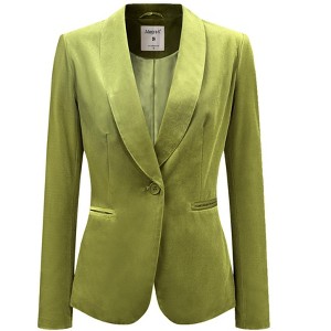 INSPIRE CHIC Women's Office Solid Shawl Collar Jetted Pockets One Button Velvet Blazer - 1 of 4