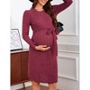 Maternity Long Sleeve Sweater Bodycon Boho Midi Dress Fall Casual Crew Neck Mini Dress Baby Shower Photoshoot Belt - 3 of 4