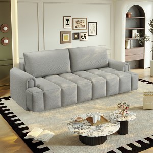90.2'' Teddy Fabric 3-in-1 Convertible 4-Seater Sofa Bed with Hidden Storage and Deep Seats - 1 of 4